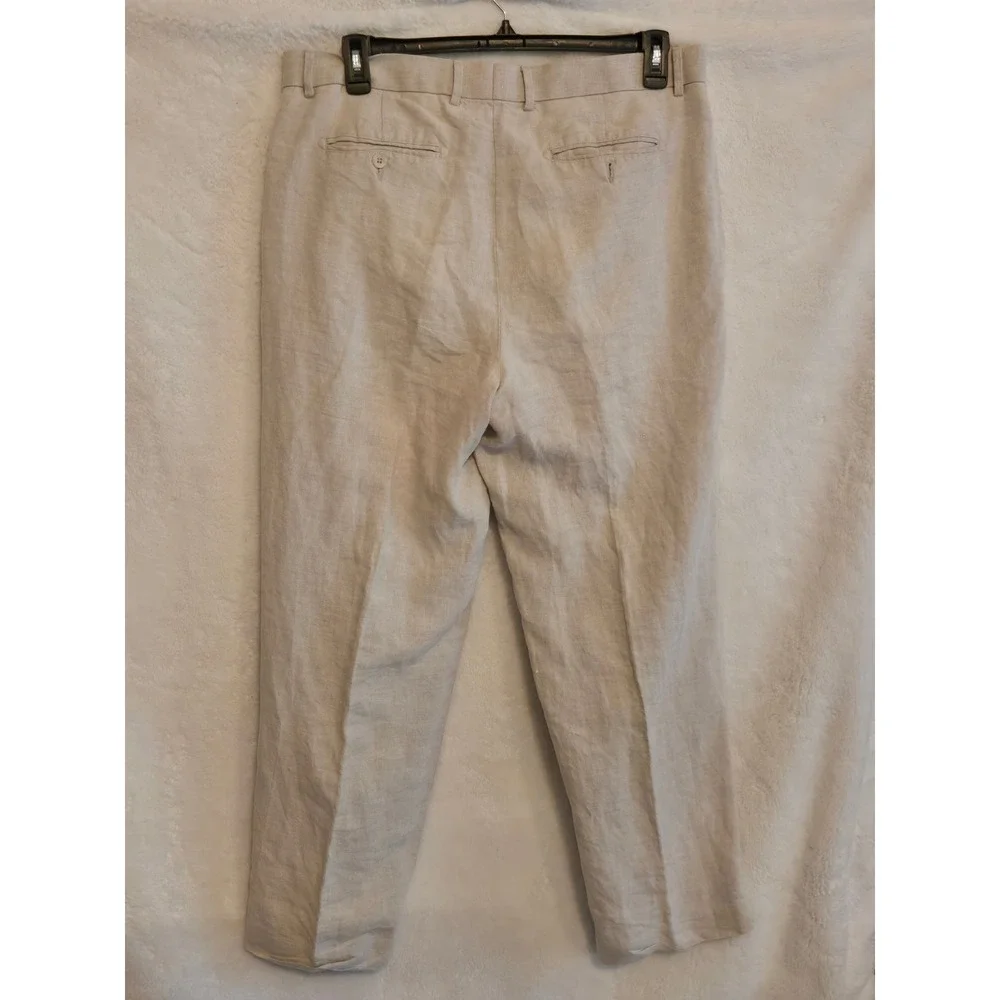 Murano Mens 100% Linen Pleated Dress Pants 38x32(30) Oatmeal Beige Straight Leg